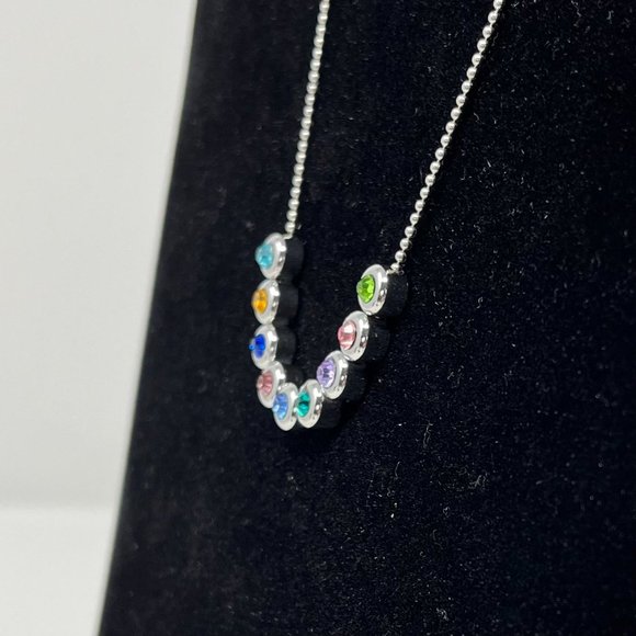Beautiful Multi Colored Gemstone Silver Chain Necklace, Birthstones - Picture 3 of 9